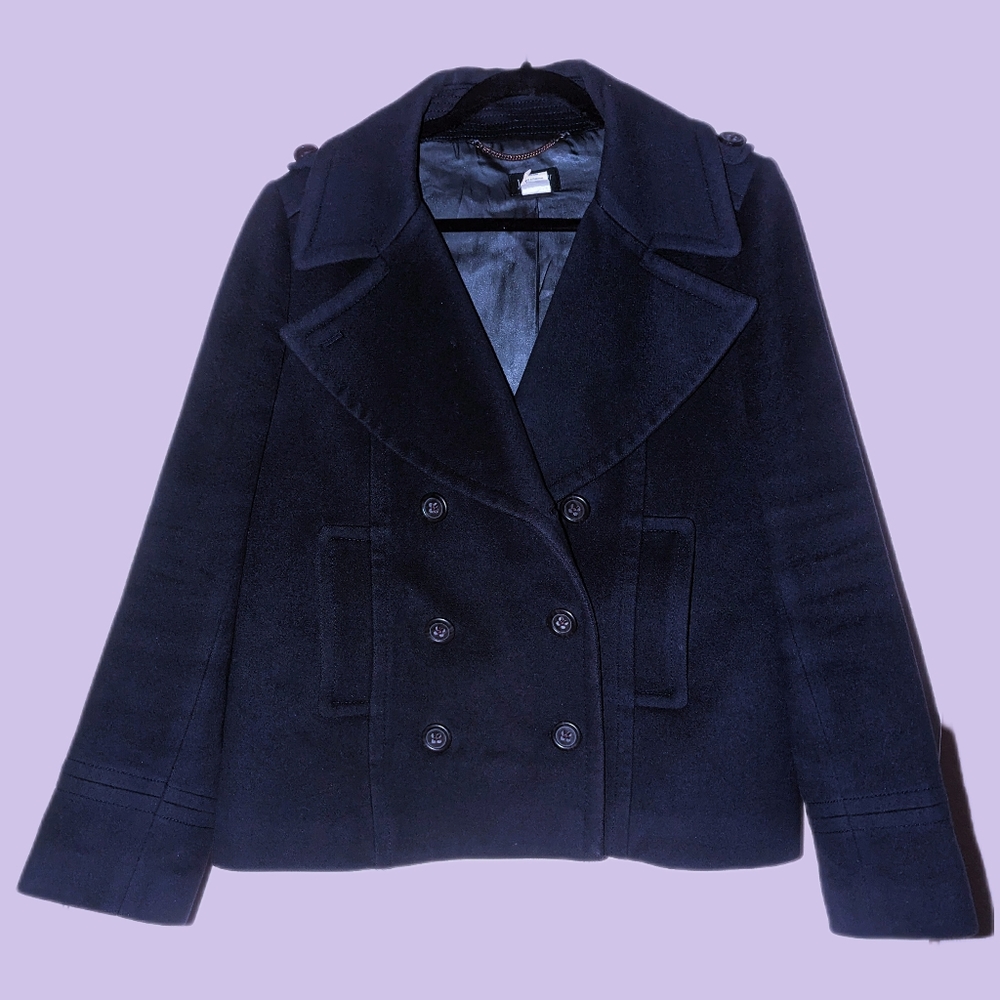 J. Crew Wool Womens Size 12 Navy/Midnight Blue Pea Coat Double Breasted